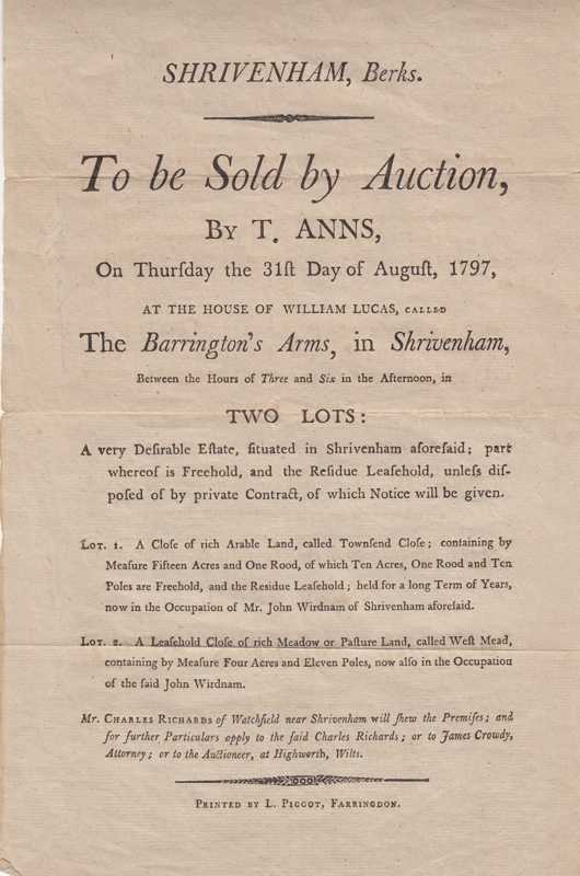 The Auction notice of 1797