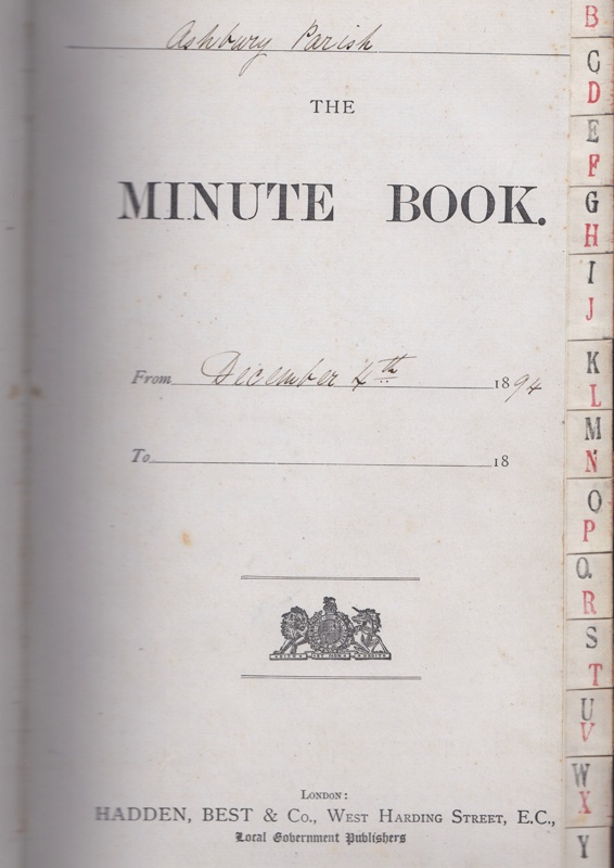 Inside cover of the first Minute Book