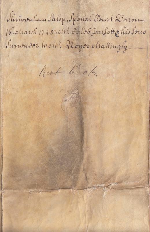 The title on the reverse of the 1748 document