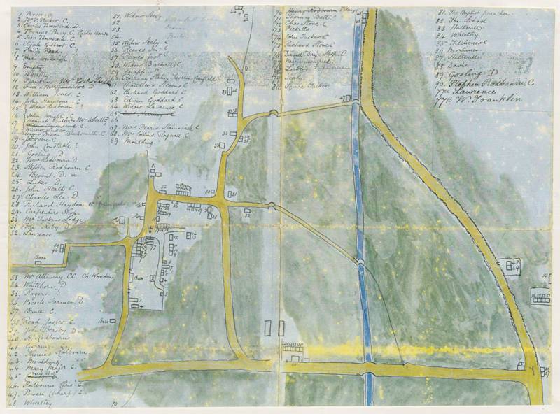 The hand-drawn map of Bourton circa 1865