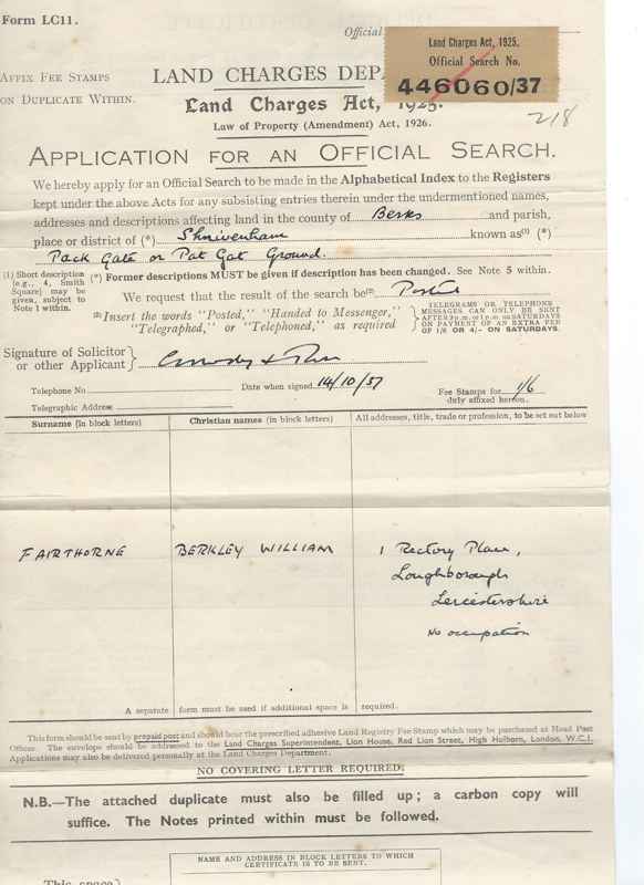 The original land search request form