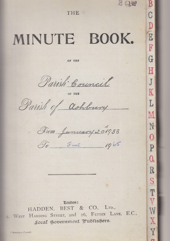 The inside cover of the Minute Book