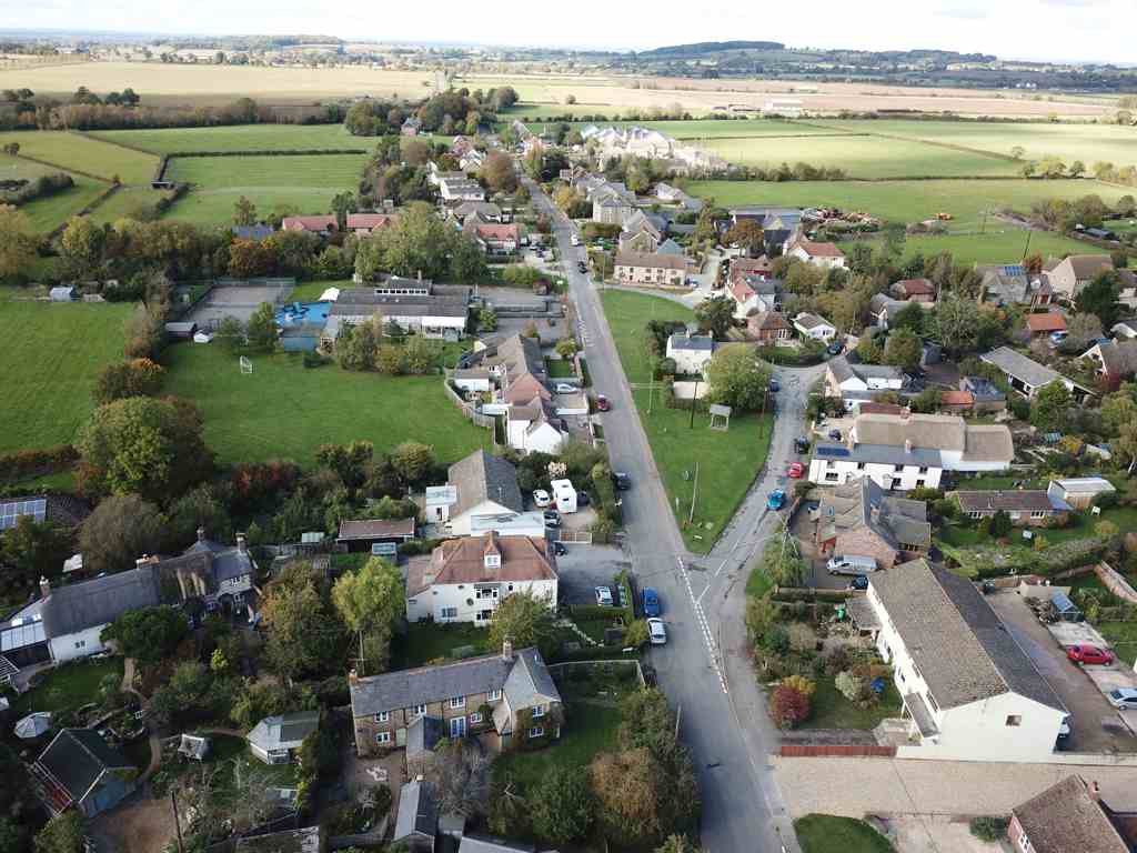 An aerial view of the centre of the village. Photo by Neil B. Maw