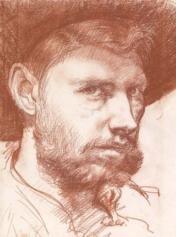 Self portrait - drawing in sanguine (red chalk) held at the National Gallery of Victoria, Australia circa 1909