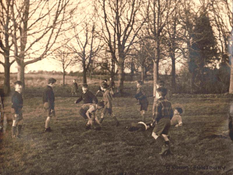 Class of lads playing football in the Recreation Ground, Shrivenham