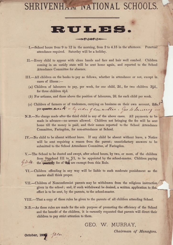 The rules of the school in 1880