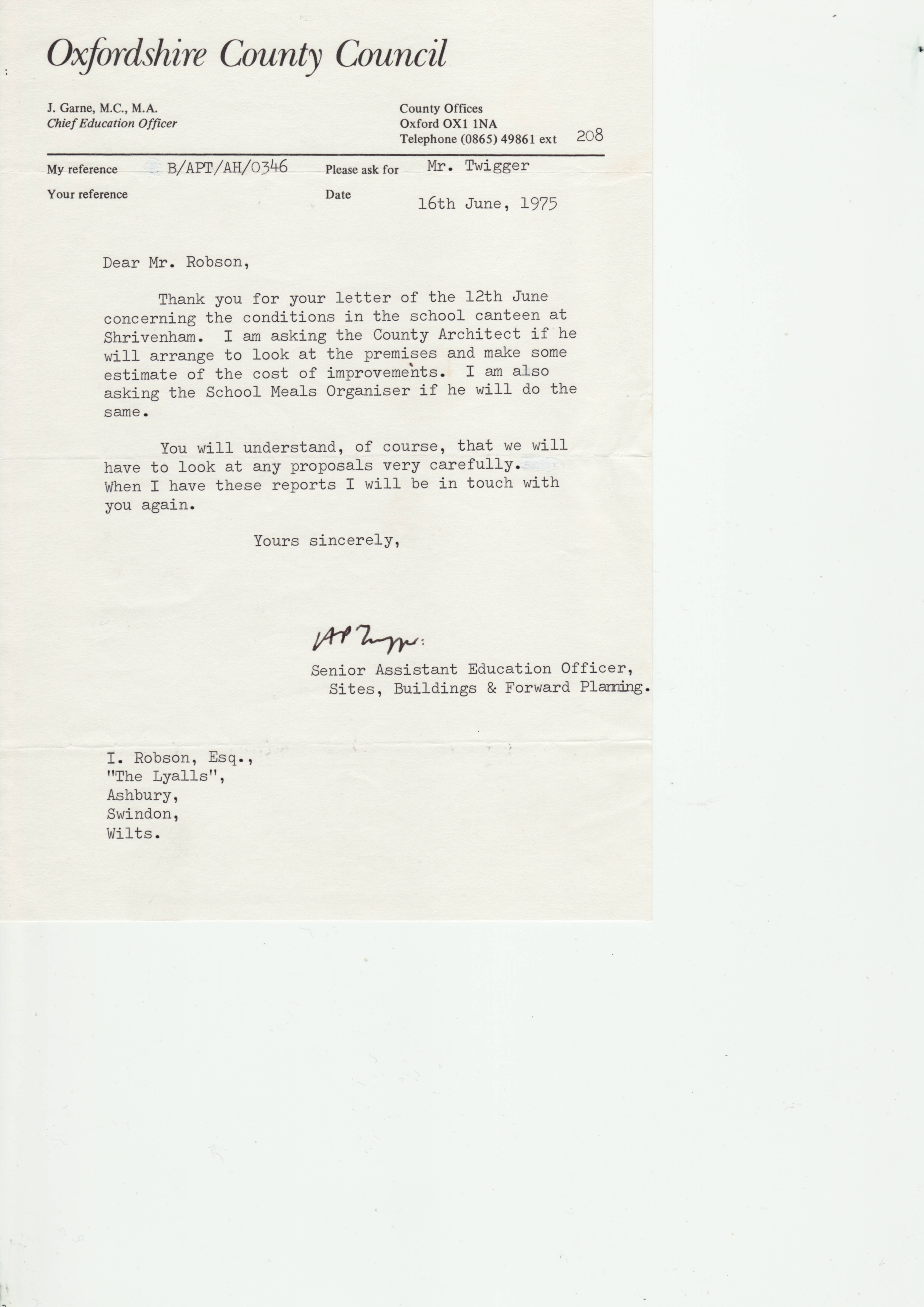 A typical letter of the file