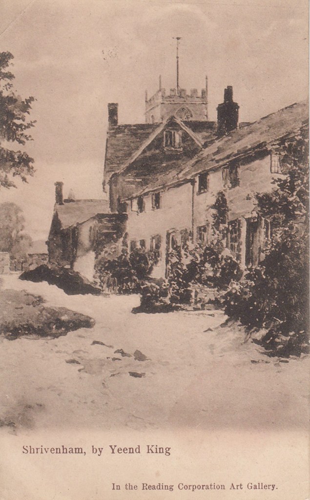 A print of Shrivenham showing the cottages at the end of Claypits Lane.. Copy courtesy of Paul Williams