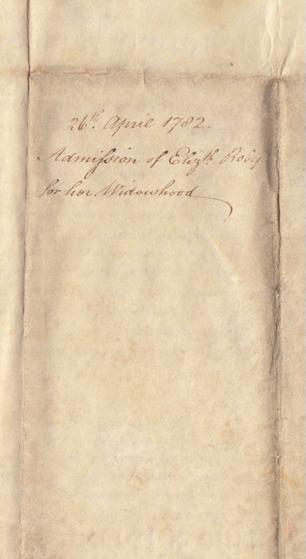The title on the reverse of the 1782 document