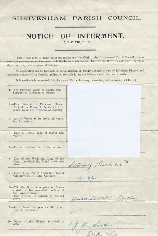 One of the Internment forms