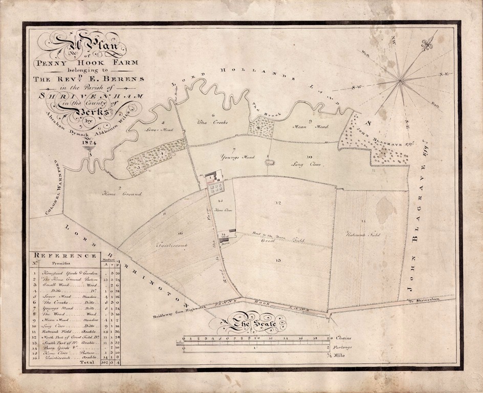 Pennyhooks Farm hand-drawn map from 1824