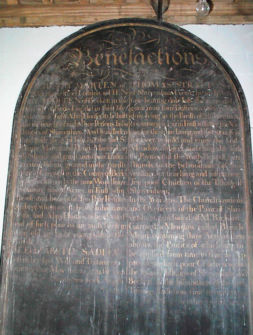 The large Benefaction Board, once in the porch, now in the main body of St Andrew's Church, Shrivenham