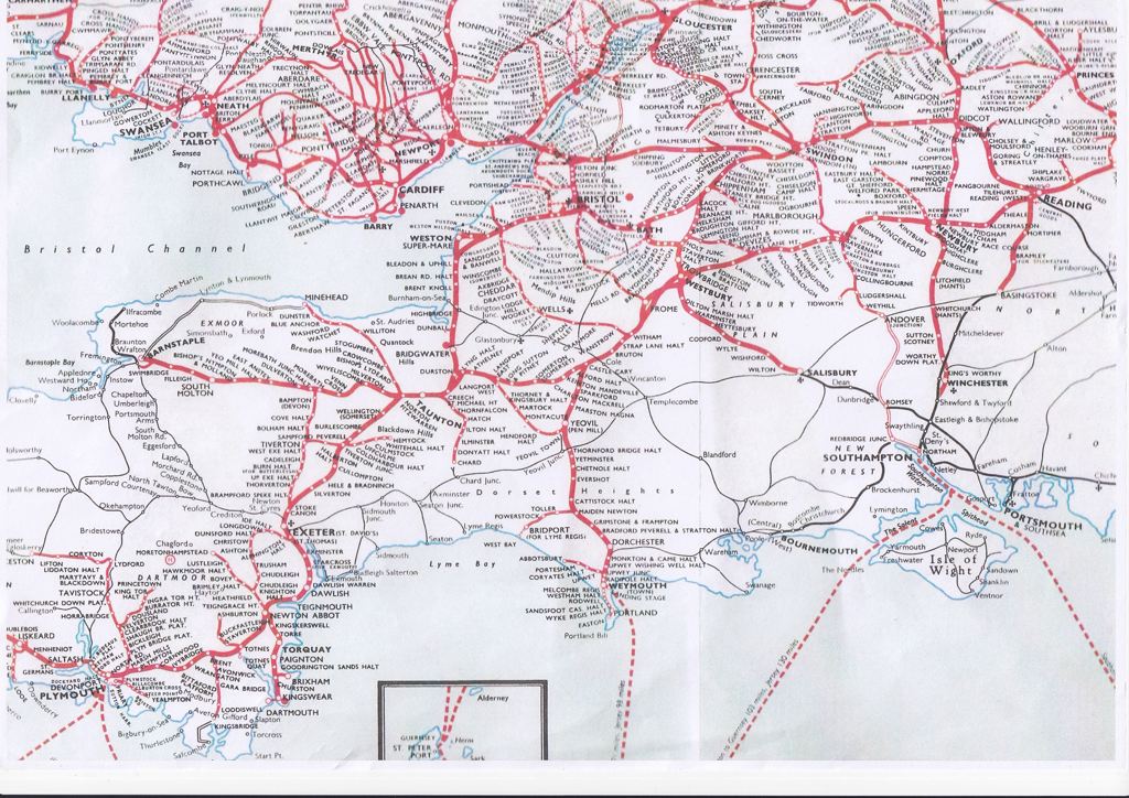 Map of SW UK Railway before 1960
