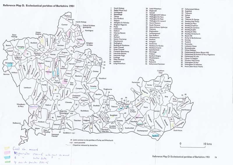 All the parishes of Berkshire on a map