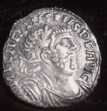 The obverse of a rare silver Denari of Carausius