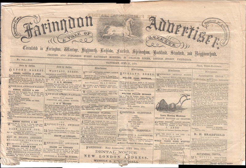 Newspaper dated June 17th 1876