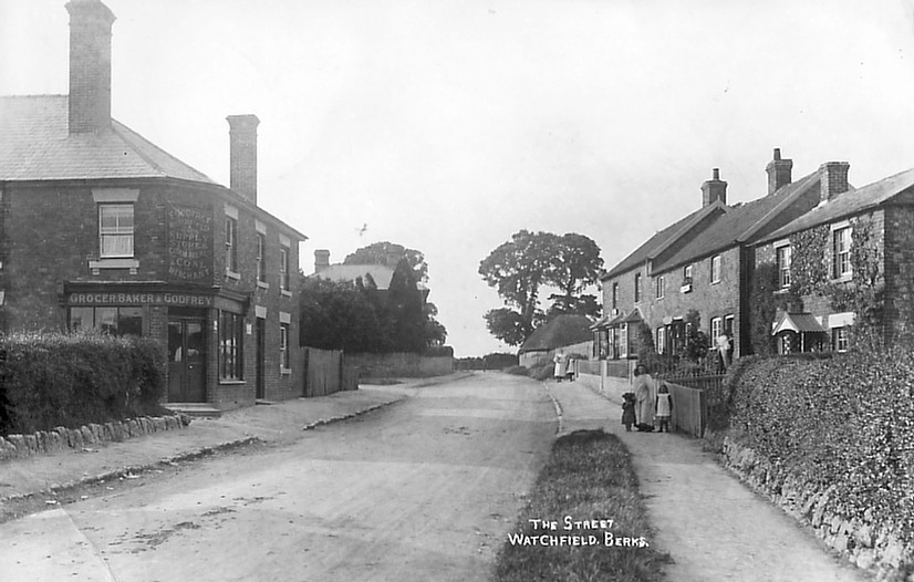 From 1905. Top of Watchfield High Street - William Godfrey's shop on the left.