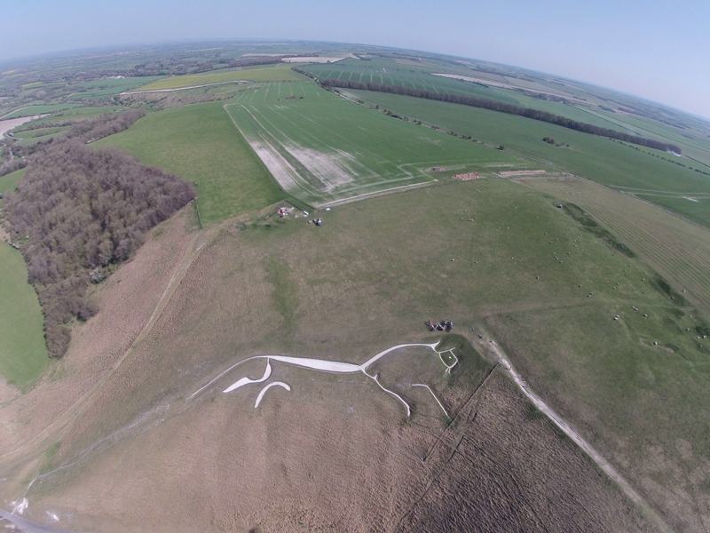 The ancient White Horse on the Downs above Uffington