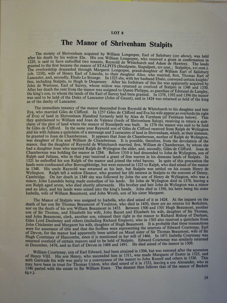 Auction of The Manor of Shrivenham Stalpits 1966