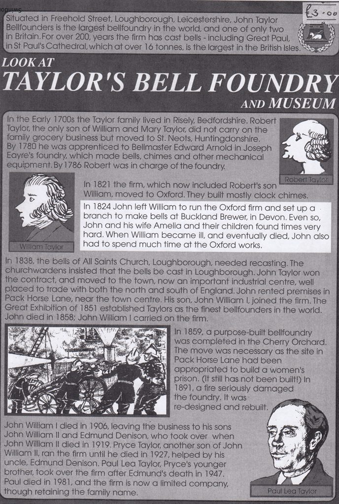 The front cover of the booklet on Taylor's Bell Foundry