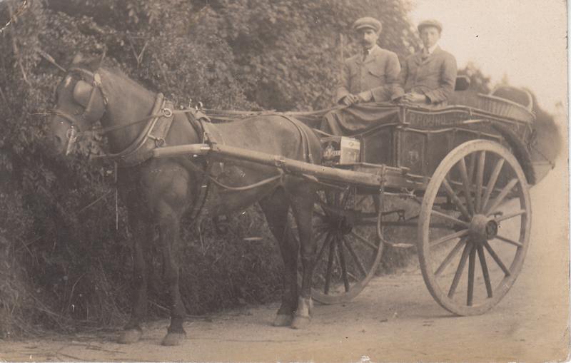 Robert Pound and son with his horse & trap, his business transport - name proudly displayed on the side of the trap