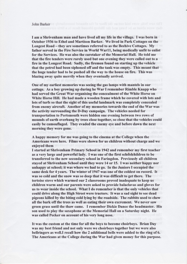 John Barker's memories page 1