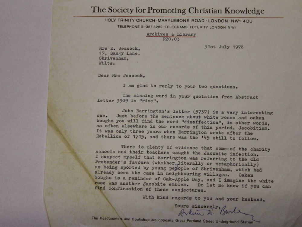 Letter from the SPCK 