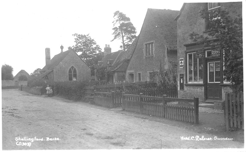 A photo from 1925 showing the old school with two children outside. Note also the village shop & Post Office. Photo courtesy of Paul Williams