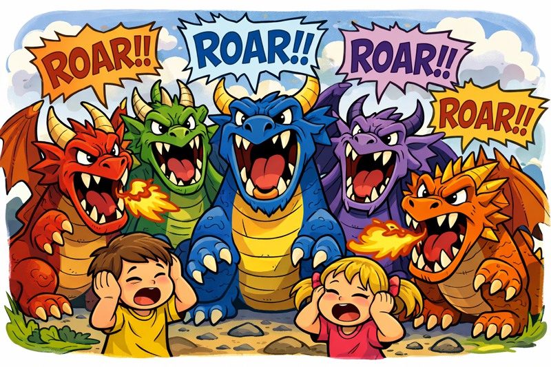 The bad tempered dragons at the beginning