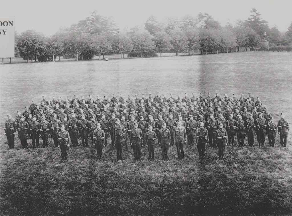 The Faringdon Home Guard circa 1940s assembled in the Recreation Ground at Shrivenham ?