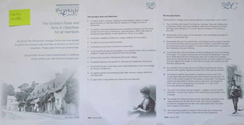 A copy of the Rules & Objectives of the Society