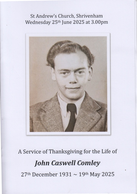 Front cover of the order of service showing a young John