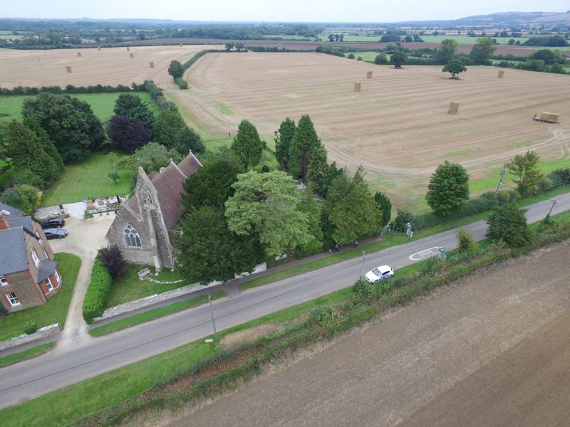 Front, aerial view of Bourton church. Photo by Neil B. Maw