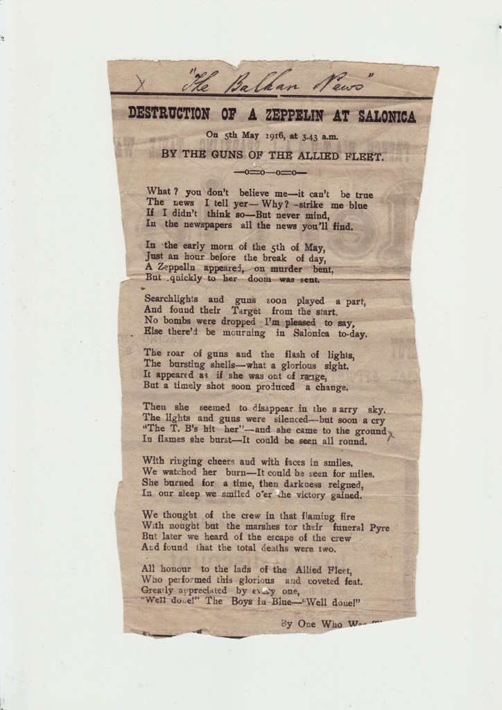 A poem about the destruction of a Zeppelin