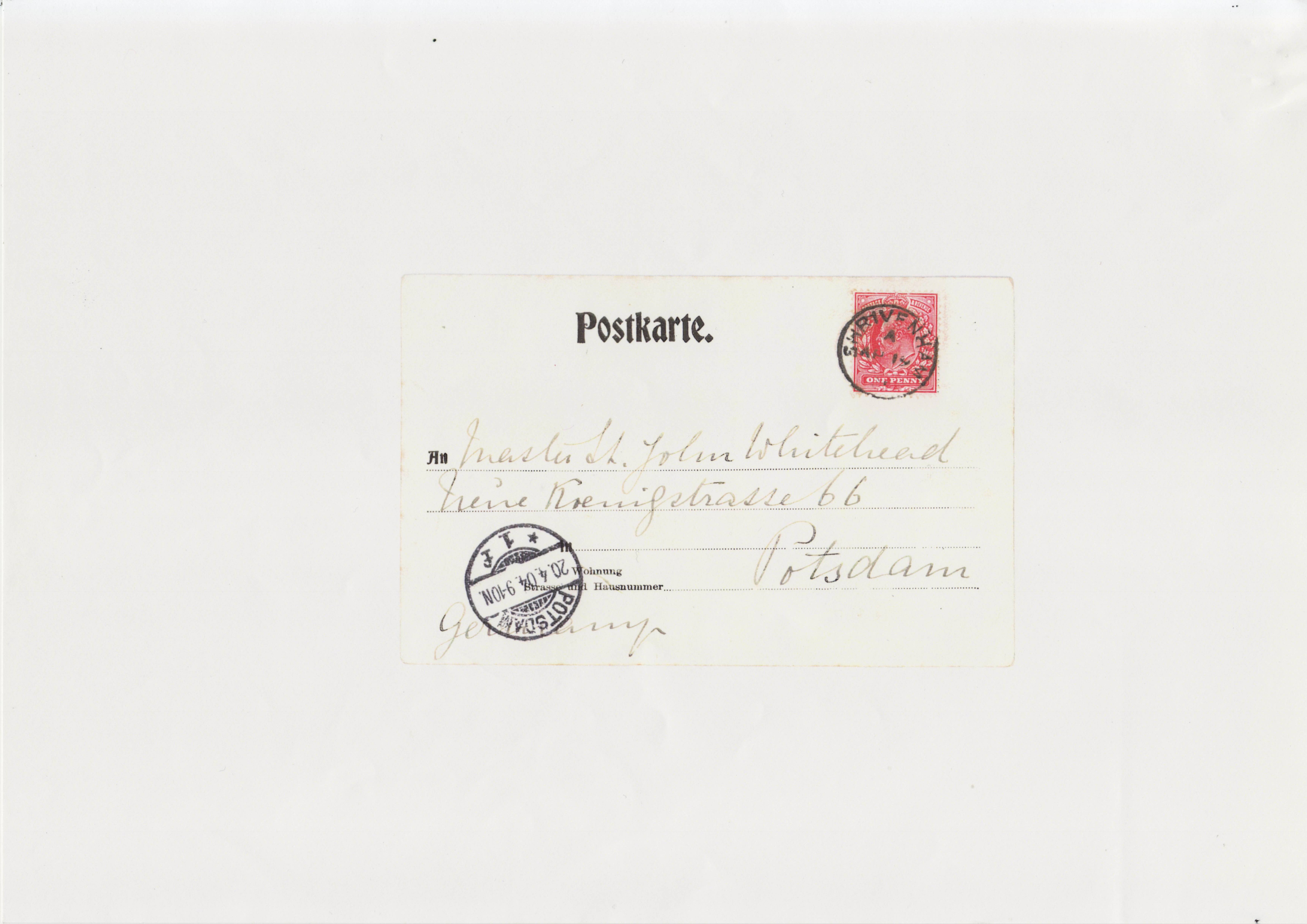 One side of a Postcard addressed to John Whitehead