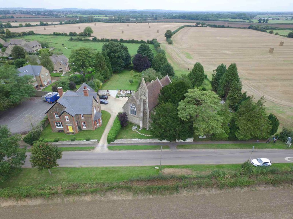 Aerial view of Bourton Church. Photo by Neil B. Maw