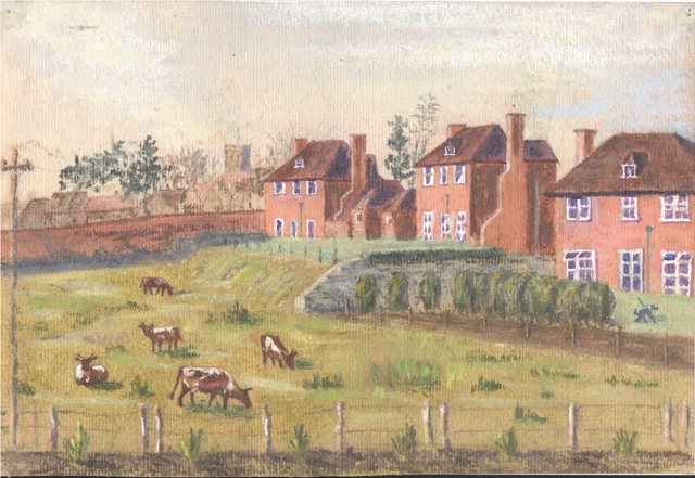 The military houses at the end of Medlar Road where it joins the Longcott road
