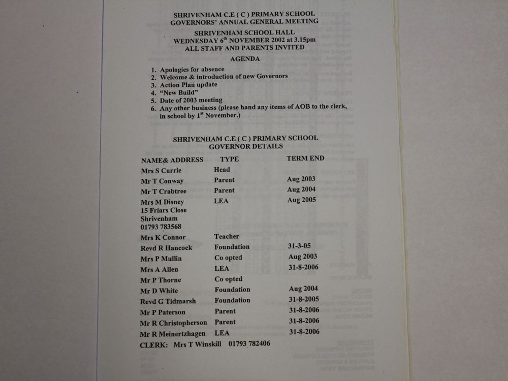 Shrivenham Primary School Governors' Annual General Meeting