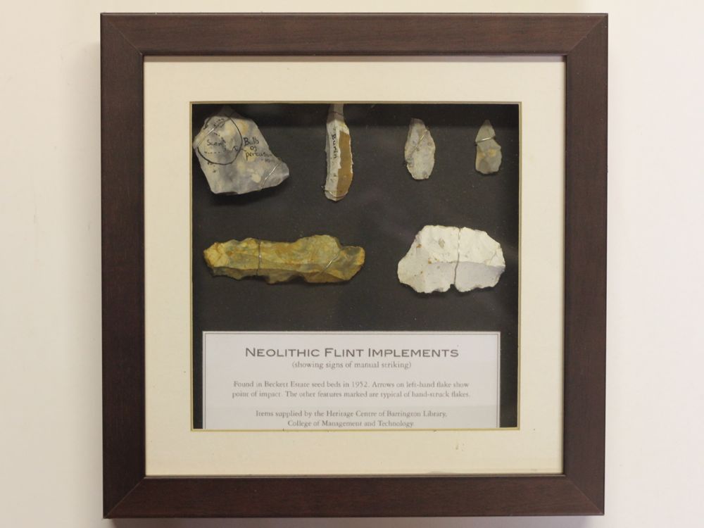 Neolithic flints in case frame