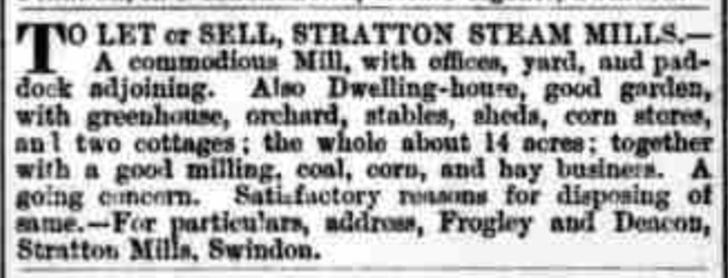This advert appeared in the Wilts & Glos Standard of Sat 13 Oct 1894
