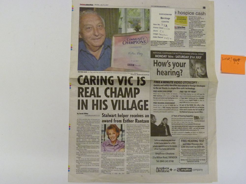 Newspaper cutting Vic Day