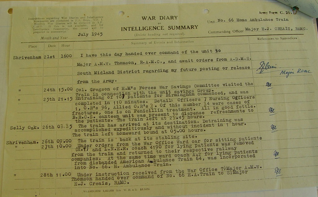 An example page of the War Diary