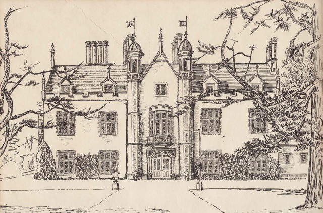 Drawing of the formal approach to Beckett House by BA Blackwell in 1983