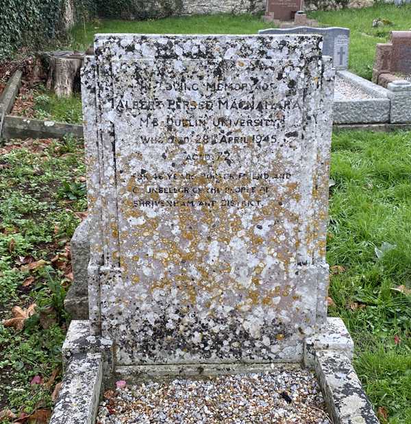 Dr Mac's monument stone in St Andrew's churchyard, Shrivenham
