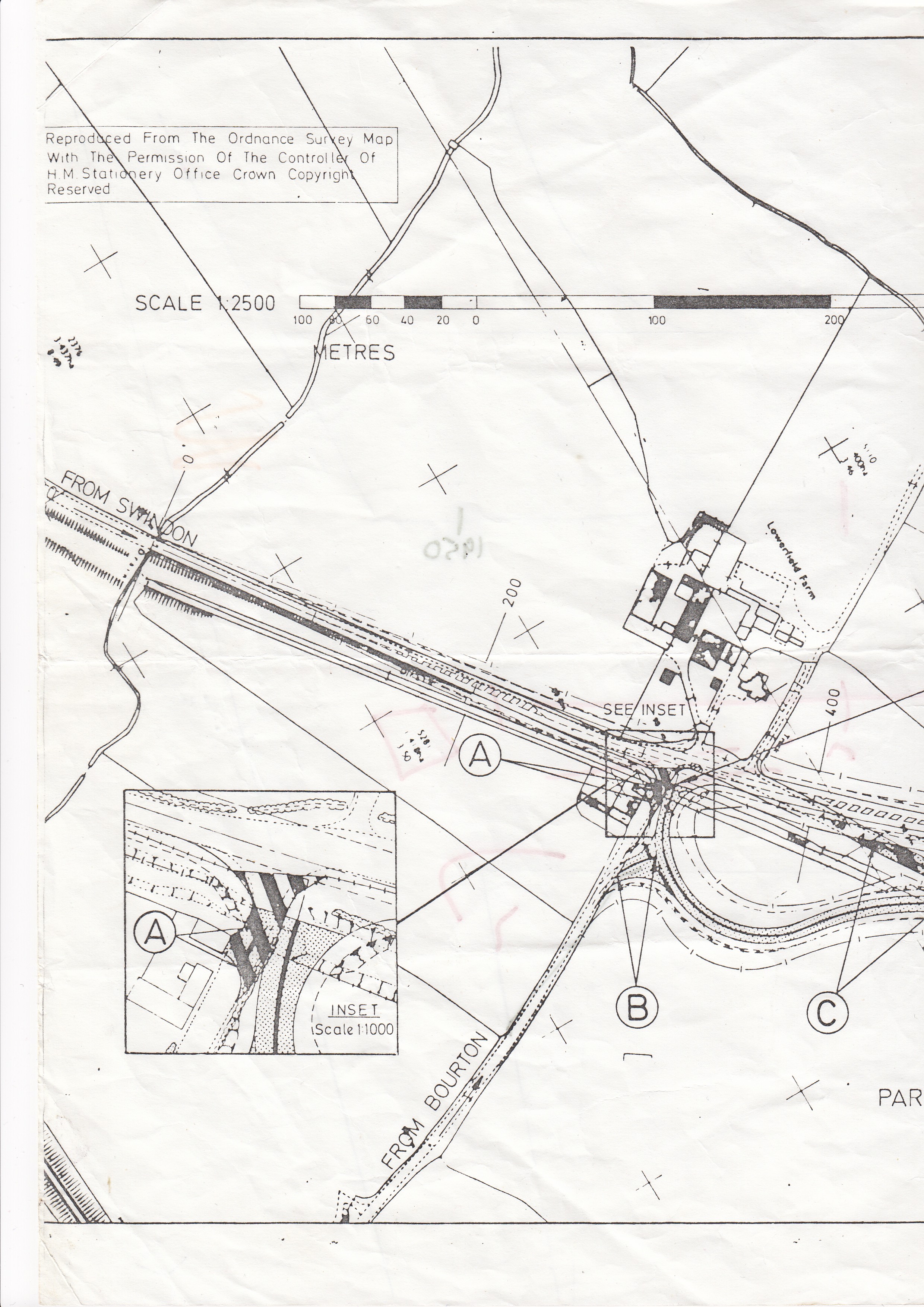 A section of the map showing the Bourton Wharf junction